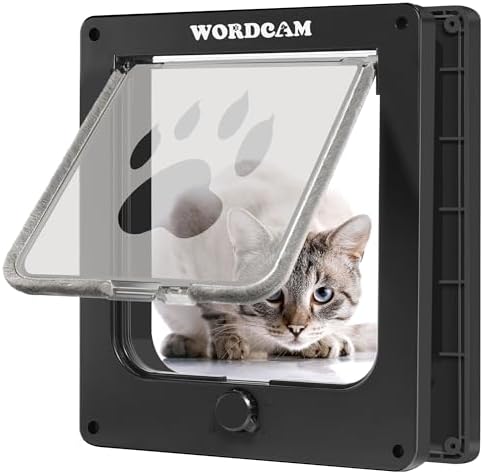 Wordcam Cat Door for Interior/Exterior Door, Sturdy ABS Frame, Large, Black