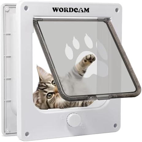 Wordcam Cat Door for Interior/Exterior, for Pets Waist≤5.9", Medium, White