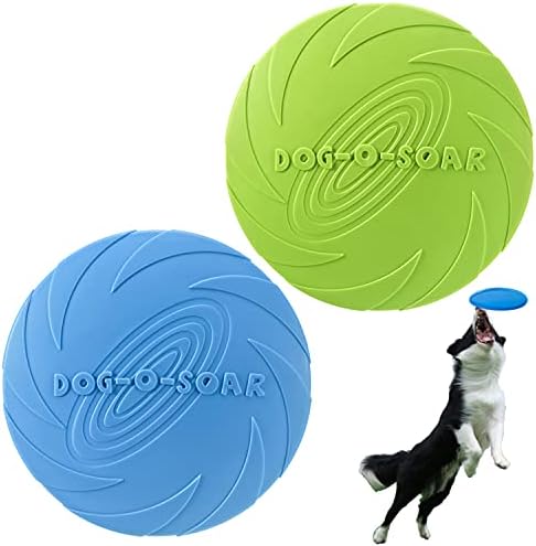 XIGOU Dog Flying Disc, 2 Pack Dog Flyer Toys, Soft Rubber Interactive Lightweight Flying Disc Dog Toy for Small Large Dogs - Floats in Water & Safe on Teeth, 7.2 inch.
