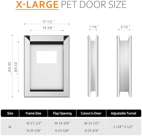 [Classicmacher] Aluminum Heavy Duty X-Large Dog Door Up to 200lbs Silver
