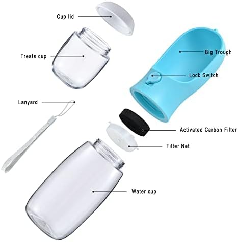 Cibaabo Dog Water Bottle Portable with Food Container & Filter for Travel | Feeding & Hydration | Travel Water Bowl | Portable Pet Dispenser | Dog Gifts | Puppy Essentials | for Hiking Camping Beach