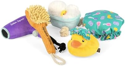 P.L.A.Y. Cute Plush Dog Toys - Splish Splash Bathtime Themed Durable Squeaker Toys, Great for Puppies & Small, Medium, Large Dogs - Machine Washable, Recycled Materials (5 Piece Set)