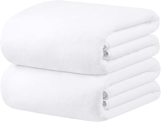 JML Luxury Hotel & SPA Oversized Bath Towels (2 Pack, 40"x80") - 350GSM High-Density Fleece Towel Sets - Super Soft and Absorbent, Lint Free, Fade Resistant Extra Large Bath Sheet, White