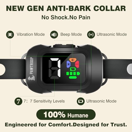 Ultrasonic No Shock Automatic Bark Collar for Medium Large Dogs – Humane Anti Bark Training Collar with 7 Sensitivity Levels, Beep Vibration Ultrasonic, Rechargeable & Waterproof TPU Strap