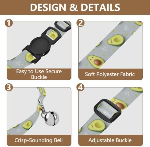 2 Pack Cat Collars Cute Cartoon Avocado Faces Bell Collar for Small Dogs, Adjustable 10.6 to 17.1 Inches