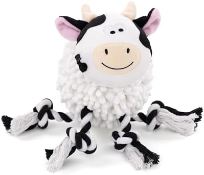 Fuzzl Farmyard Friends Dog Toy – Molly Moo Cow – Large Soft Noodle Fabric Plush with Durable Rope Legs – Interactive Tug Chew & Comfort Toy for Dogs