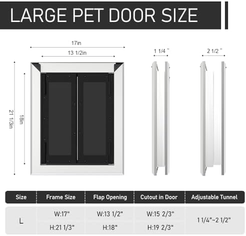 Aluminum Large Dog Door for Dogs Up to 110 LBS, Silver