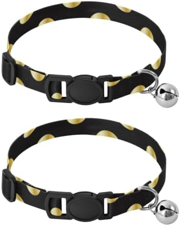Gold Polka Dot Black Cat Collars with Bell 2 Pack Cat Collar Adjustable 10.6 to 17.1 Inches