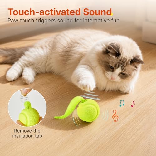 Potaroma Touch Activated Chirping Cat Toys Balls with Feather