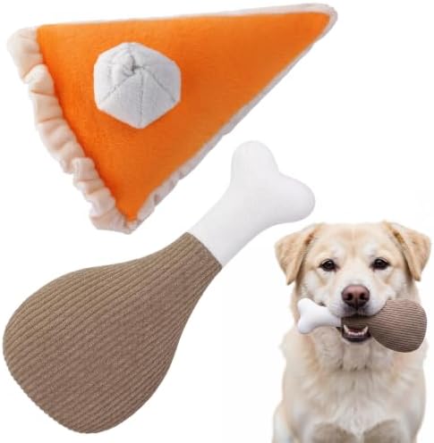 Tudomro 2 Pcs Thanksgiving Dog Toy Set Pumpkin Pie Turkey Leg Dog Chew Toys
