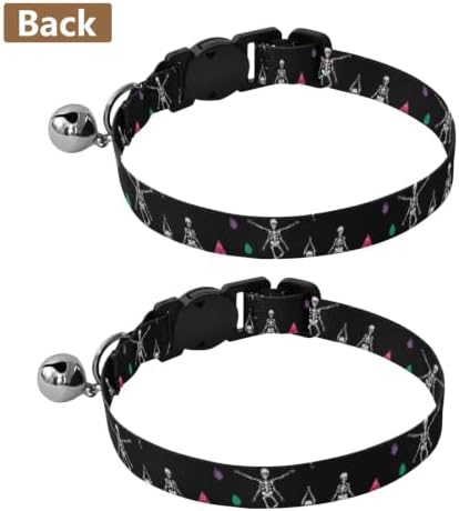 2 Pack Puppy Collar Yoga Skeletons Black Collar with Bell for Dog Puppy, Adjustable Length 10.6" to 17.1"