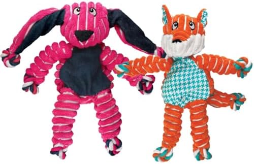 KONG Floppy Knots Dog Toy Bundle for Small/Medium Dogs – Durable Plush Toys with Internal Knotted Ropes & Squeakers – Minimal Stuffing for Less Mess (Bunny and Fox, Small/Medium)