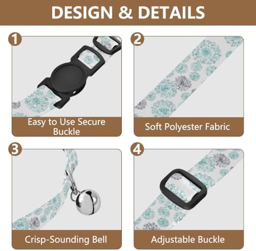2 Pack Cats Collar Mandala Floral Dots Aqua Kitten Collar with Bell, Adjustable 10.6 to 17.1 Inches