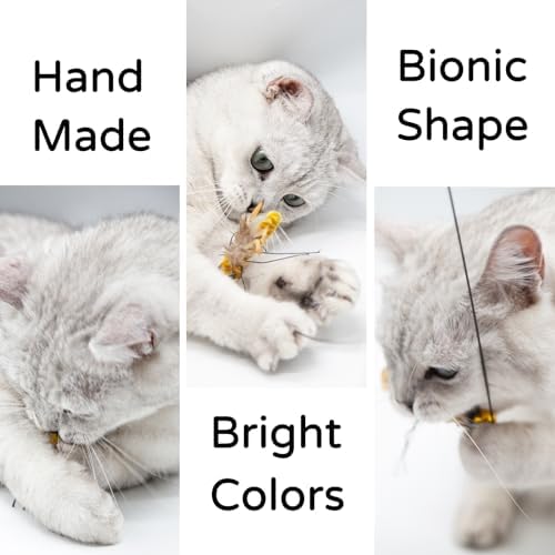 5 Pcs Realistic Cat Insect Toys for Wand Toy Refills, Interactive Feather Bug Toy Attachments with Bells for Indoor Cat Enrichment & Hunting Instincts, Ideal Exercise & Boredom Relief for Kittens