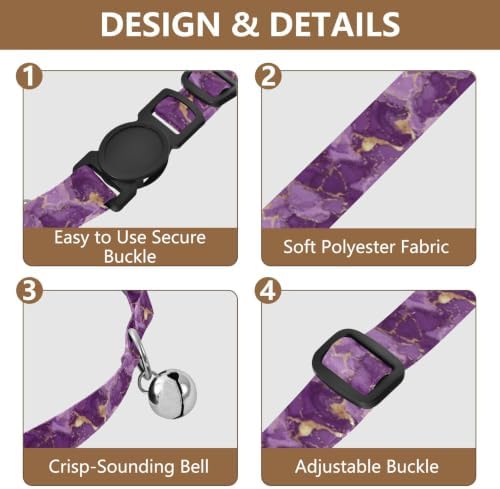 Marble Purple Soft Polyester Pet Collar, 2 Pack Bell Collar for Small Dogs