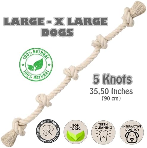 Barida Natural White Tough Dog Rope. Premium Non-Toxic Cotton Interactive Large Dog Toys, Tug of War, Chew Rope