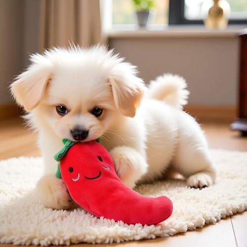 2Pcs Plush Chilli Toy Fruits and Vegetables Dog Squeaky Toys Plush Chili Eggplant Corn Puppy Dog Toys for Small Dogs,Chili,Size 1 Nice and Practical Squeak Toys Pet Supplies