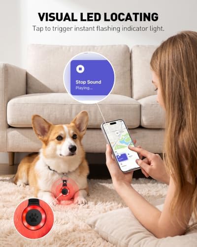 Pet Tracker for Dogs Cats, Location & LED Night Light Tag, No Monthly Fee | Compatible with iPhone, Compatible iOS, IPX7 Waterproof Collar Tag, 360-Day Battery, Paw Print Design, Lightweight 25g
