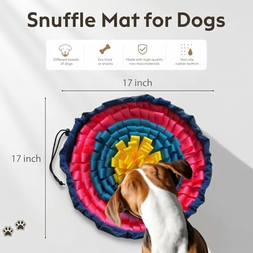 FunFurry Snuffle Mat for Dogs, Dog Puzzle Mat, Interactive Dog Toys for Enrichment,Sniff Mats with Non-Slip Backing,Suitable for Breeds and Sizes of Dogs (Floral, 17" Bowl)