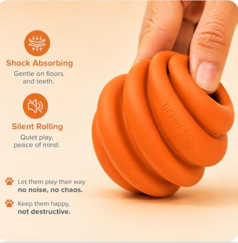 Green Sheep Enrichment Dog Ball for Medium to Large Dogs, Natural Rubber Treat Dispensing Chew Toy for Mental Stimulation & Boredom Relief, Interactive Dog Toys, Orange
