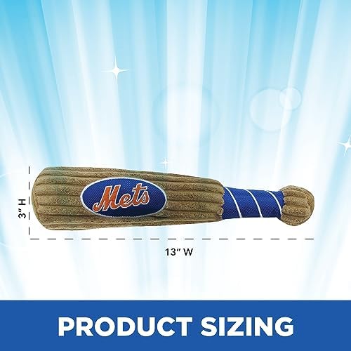 MLB New York Mets Baseball Bat Toy for DOGS & CATS. Soft Corduroy Plush Dog Toy with Inner SQUEAKER, MLB Chew Toys for Dogs or Cats. Durable Fun Interactive Dog Toy with Team Names and Logo