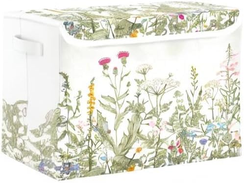 Kigai Collapsible Herbal Wildflowers Storage Basket with Lids and Handles,Storage Bins for Shelves Closet Bedroom,Office Storage