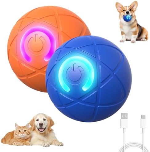 Smart Jumping Ball Toy for Dogs, Duraspin Dog Bouncing, Shaky Ball Toy USB Rechargeable Interactive Bouncing Toys for Puppy Toys (Orange/Blue)