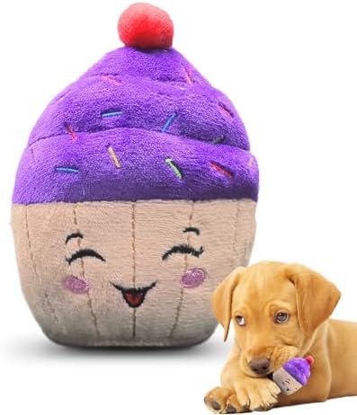 PetSport Tiny Tots Happy Birthday Cupcake Plush Dog Toy with Squeaker - Puppy Toys, Interactive, Super Soft Plush, Made for Small Dogs - 4.5"