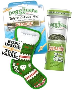 Doggijuana Stocking & Juananip Bundle | Holiday 2 Pack, Squeaky Dog Toy