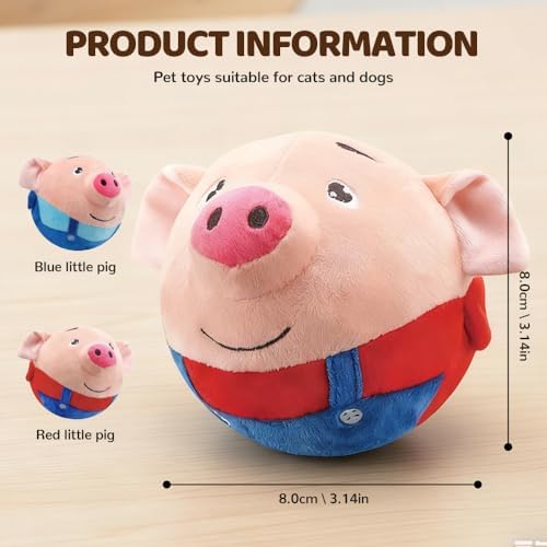 Interactive Dog Toys, 2025 New Active Moving Pet Plush Toy, Rechargeable Squeaky Dog Ball Toy with Talking Sound, Washable Cartoon Pig Plush Toy for Dogs Puppies (2PCS)