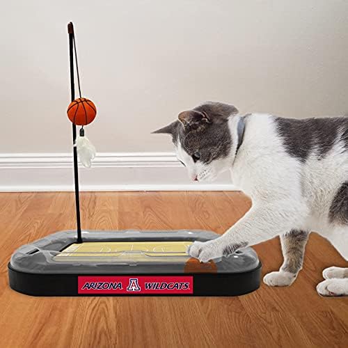 Cat Scratch Toy NCAA ARIZONA Wildcats REVERSIBLE Basketball Court Felt/Cardboard Cat Scratcher. Interactive Cat Ball Bell in Tracks. 6-in-1 CAT TOY: Cat Wand Poll with CATNIP-FILLED Plush Basketball