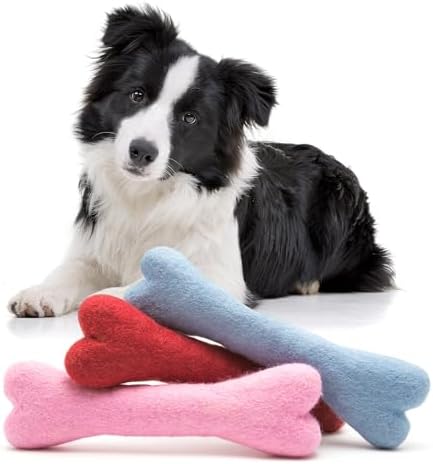 Glaciart One Felted Wool Dog Chew Bone (3 Pcs)| Durable Dog Chew Toy, Puppy Chew Toys for Teething & Dog Teeth Cleaning | Pet Toys Fetch Games & for Anxiety/Boredom | Great for Small or Medium
