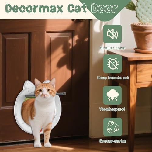 Cat Door with 4-Way Lock, Cat Door for Exterior Door with Magnetic Flap, Weatherproof Pet Door for Interior Door, White