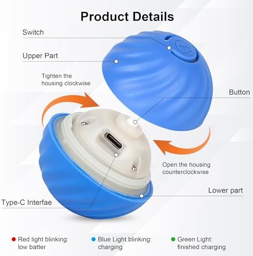 NEOALLYPETS Smart Interactive Dog Toy Ball, Active Rolling Wicked Ball with Automatic Bouncing and Rotating for Puppy/Small Dogs Durable, Chewable, USB Recharger and Fun Gift Toy to Dog (Medium)
