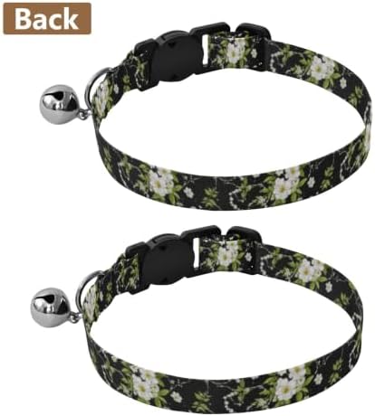2 Pack Kitten Collar White Flowers Green Leaf Chevron Kitten Bell Collar, Adjustable Length 10.6" to 17.1"