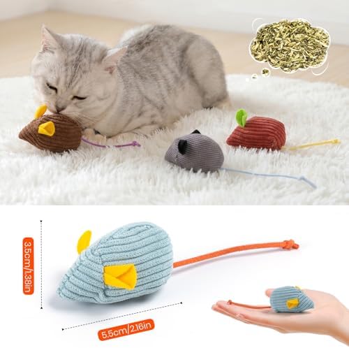 8Pcs Catnip Cat Mice Toys Interactive Mouse Cat Toy for Indoor,Adult & Kitten Cat Toys for Playing, Chewing & Teeth Cleaning
