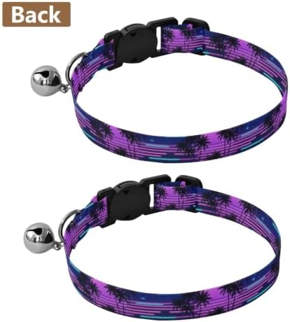 Retro Neon Purple Gradient Sun Easy to Wear Pet Collars 2 Pack for Cats