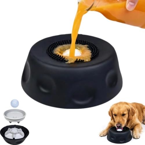 Slow Feeder Lick Bowl with Rolling Ball, Anti-Slip, Black
