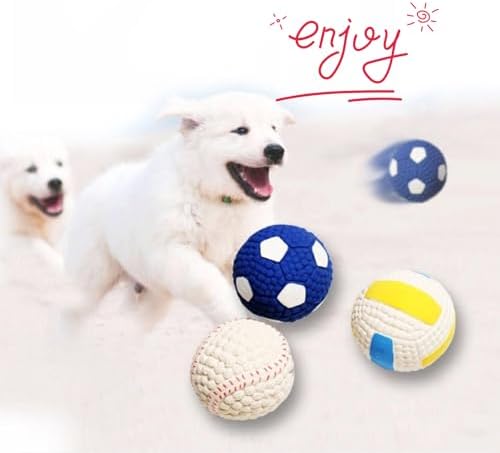 Squeaky Chew Dog Toys Interactive Sports Balls with Squeaker Soft Latex Rubber Bouncy Fetch Ball Toy (Soccer, Volleyball, Football, Tennis) for Puppy & Dog (Volleyball,Large)