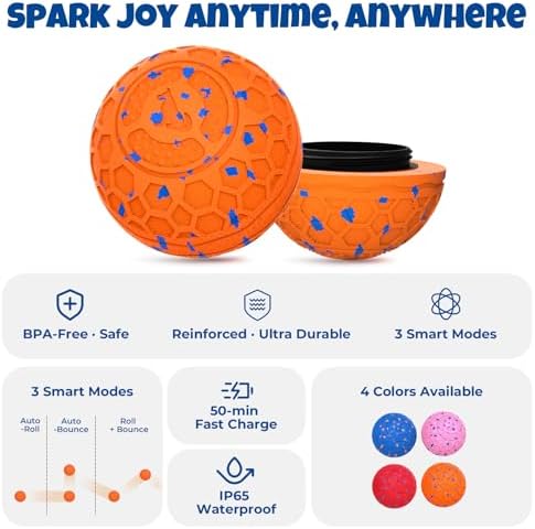 Fsitego Interactive Dog Ball Toys, Automatic Moving Bouncing, Rotating Smart Dog Toy for Small, Medium, Large to Keep Them Busy, Durable E-TPU Material & IP65 Waterproof, 5H Continuous Use(Orange)