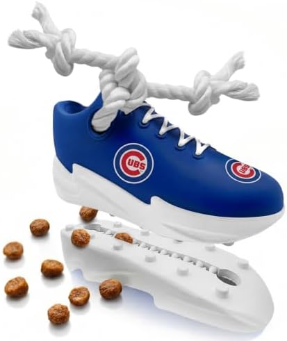 MLB Chicago Cubs Cleat Sneaker Spike Dog Toy, Baseball Treat Dispenser Chew Toy for Dogs, Interactive Rope Tug Toy, Slow Feeder Natural Rubber Dog Toy with Official Team Logo