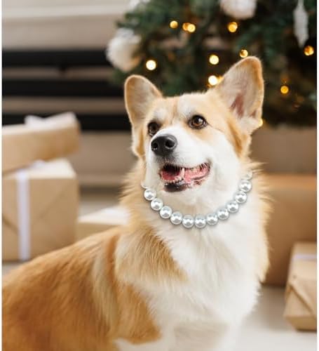 Chunky Pearl Dog Necklace (Beads 20mm),Elegant Classic Super Big Pearl Collar Necklace Accessories for Medium Large Dogs Occasions and Gatherings (White, L(Neck Girth17''-18.5''))