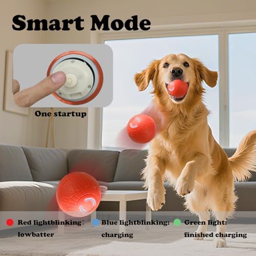 Interactive Duraspin Dog Ball, Self-Bouncing Vibrating & Auto-Rolling, Auto Stop Touch Start Jumping Ball Toy for Medium/Large Dogs (67mm, Orange)