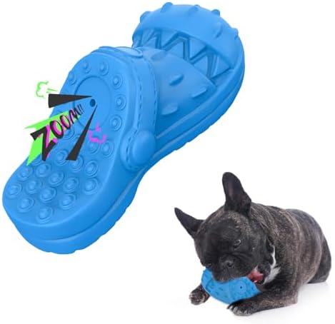 Dog Toy Treat Dispensing, Almost Indestructible Squeaky Chew Toys for Dogs, Natural Rubber Puzzle Toys, Tough Toy Treat Dispenser for All Type of Dogs, Innovative Shoe-Shaped Dog Toy (Blue)