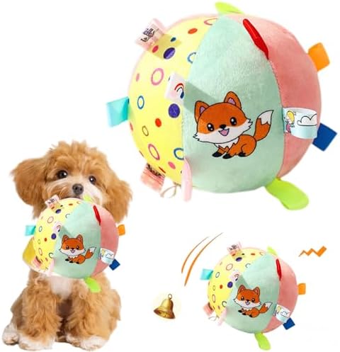 TRAVEYO Dog Toy Balls, Squeaky Plush Dog Balls with Colorful Sensory Tags & Built-in Bell, 6.3 Inch Soft Interactive Chew Fetch Toy for Indoor Outdoor Play, Suitable for Small Medium Large Dogs