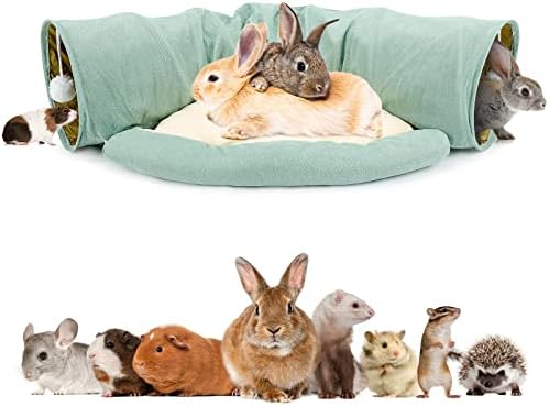 BWOGUE Bunny Tunnel Bed, 2-in-1 Collapsible Rabbit Tunnel Hideout with Mat
