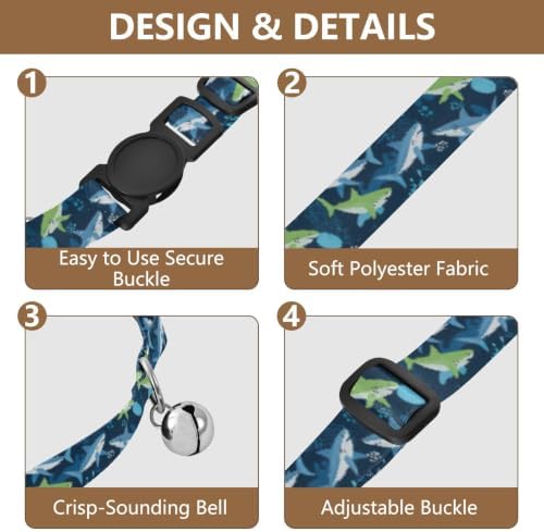 Cute Sharks Blue Cat Collars 2 Pack Soft Polyester Pet Collar Adjustable 10.6 to 17.1 Inches