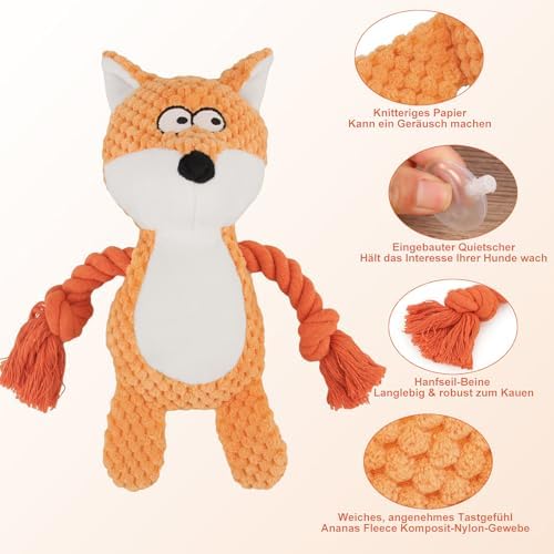 Dog Toys, Dog Squeaker Toys with Crinkle Paper (Orange Fox)