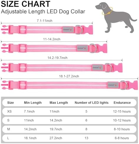 CHUKCHI LED Dog Collar Rechargeable,Waterproof Flashing Collar,Light Up Glow Collar, Adjustable Soft Safety Light Up for Small Medium Large Dogs Walking Camping at Night (Pink-M)