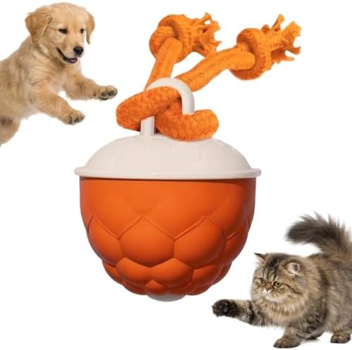 Interactive Dog Toys for Boredom-Automatic Rolling Ball with Ropes,Touch Activated Bouncing Jumping Dog Ball for Large/Medium/Small Dogs,Rechargeable Rolling Chasing Toy for Indoor Outdoor Play,Orange